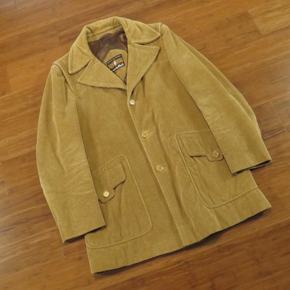 Mens Vintage Corduroy Coat Caramel Brown Apprx Small
